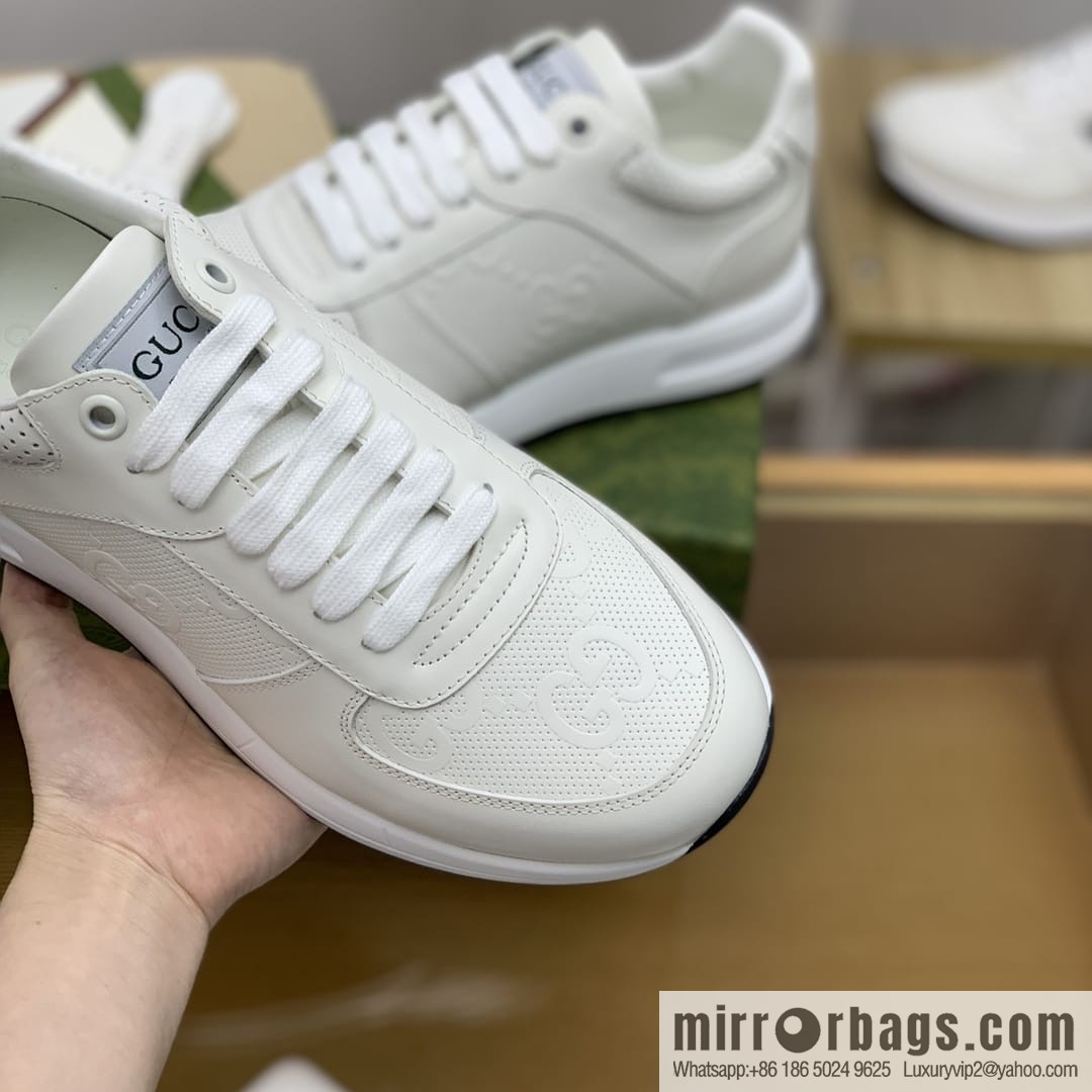 Gucci Gucci uses white leather letter embossed men's sports running shoes