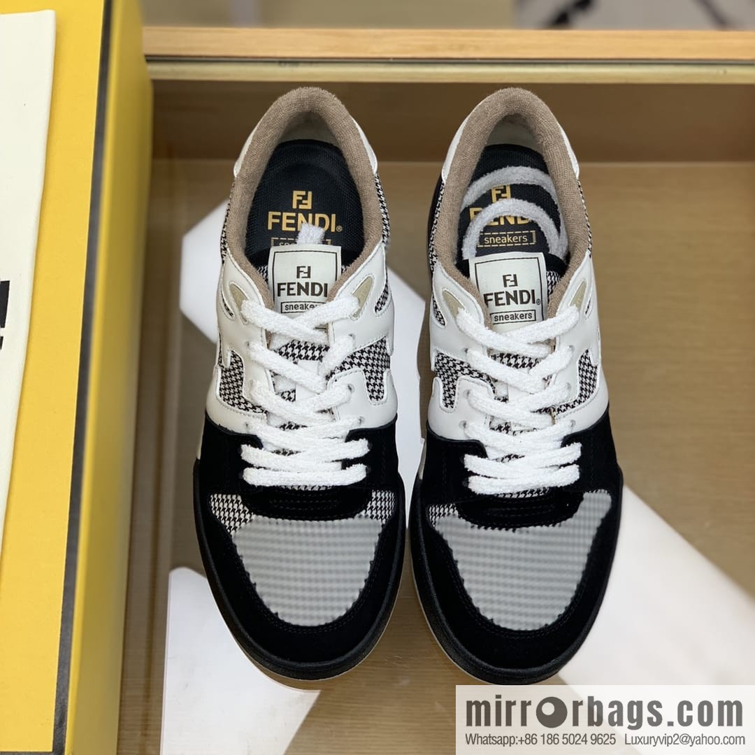 Fendi, made of white leather and jacquard fabric, men's Vintage sneakers
