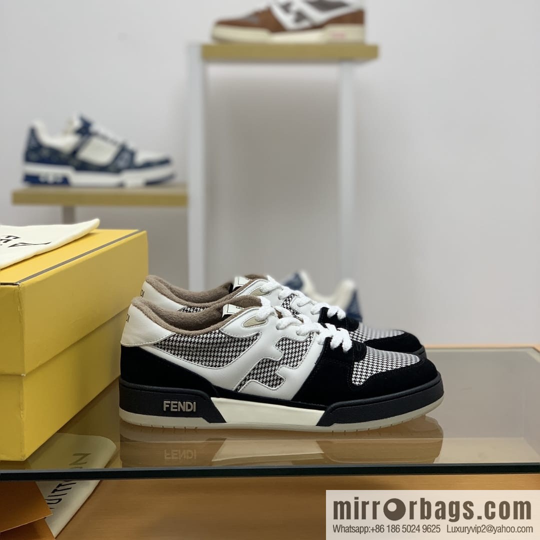 Fendi, made of white leather and jacquard fabric, men's Vintage sneakers