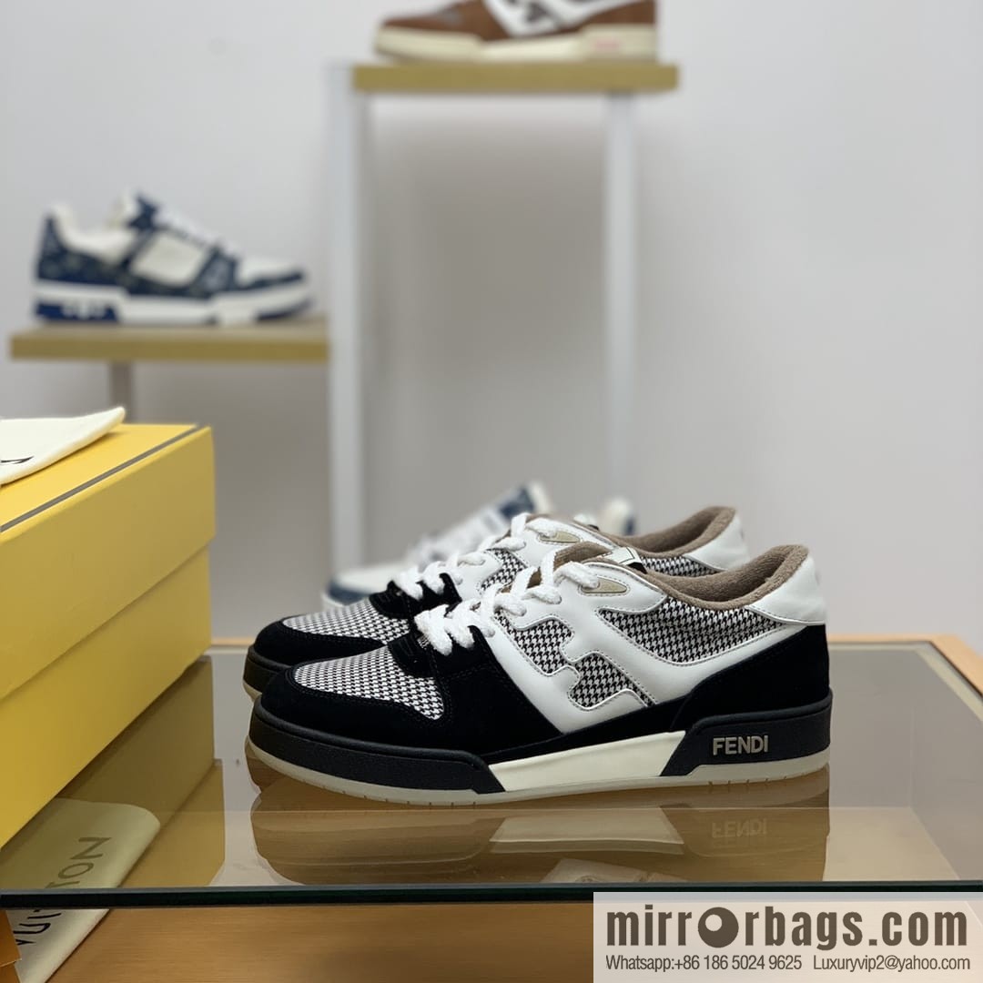Fendi, made of white leather and jacquard fabric, men's Vintage sneakers