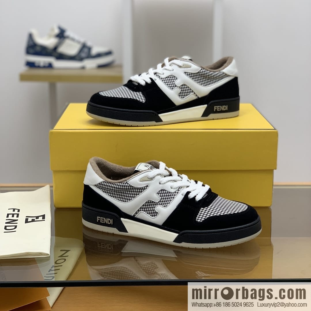 Fendi, made of white leather and jacquard fabric, men's Vintage sneakers