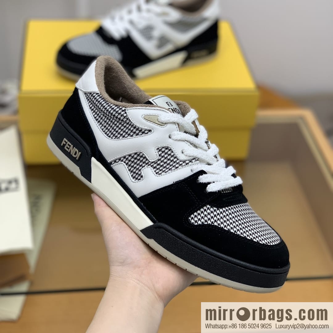 Fendi, made of white leather and jacquard fabric, men's Vintage sneakers