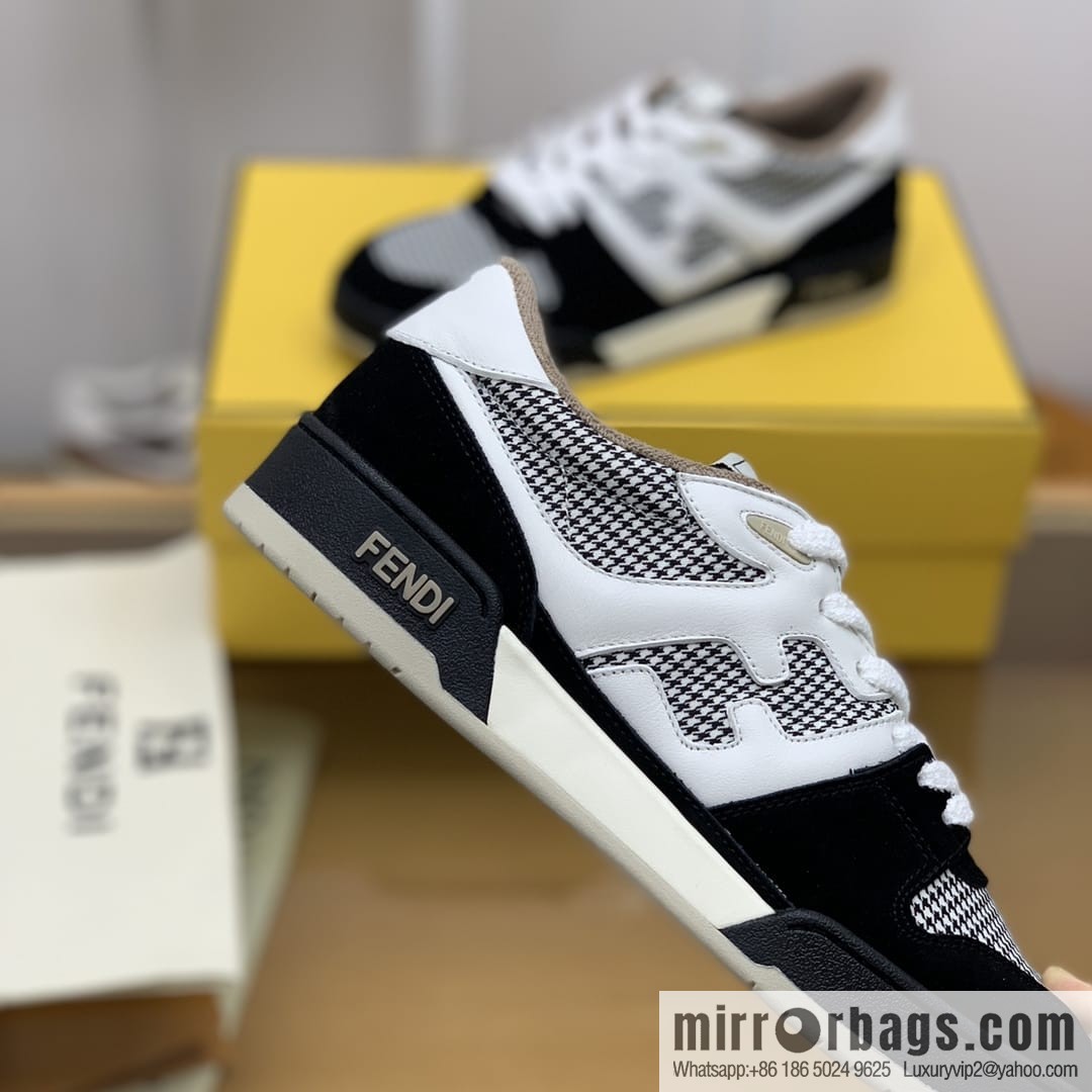 Fendi, made of white leather and jacquard fabric, men's Vintage sneakers