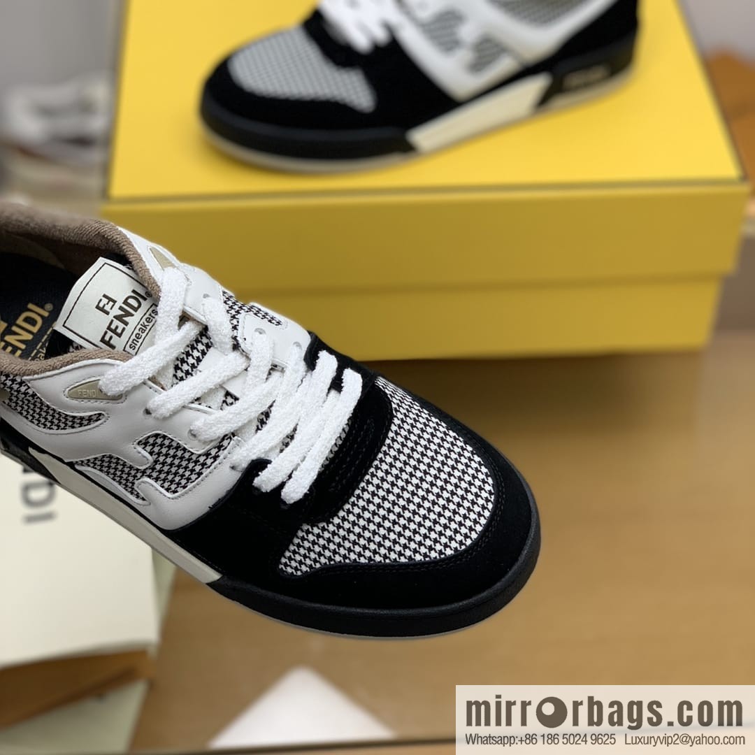 Fendi, made of white leather and jacquard fabric, men's Vintage sneakers