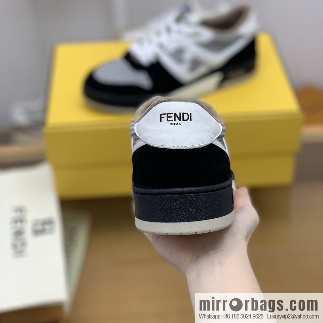 Fendi, made of white leather and jacquard fabric, men's Vintage sneakers