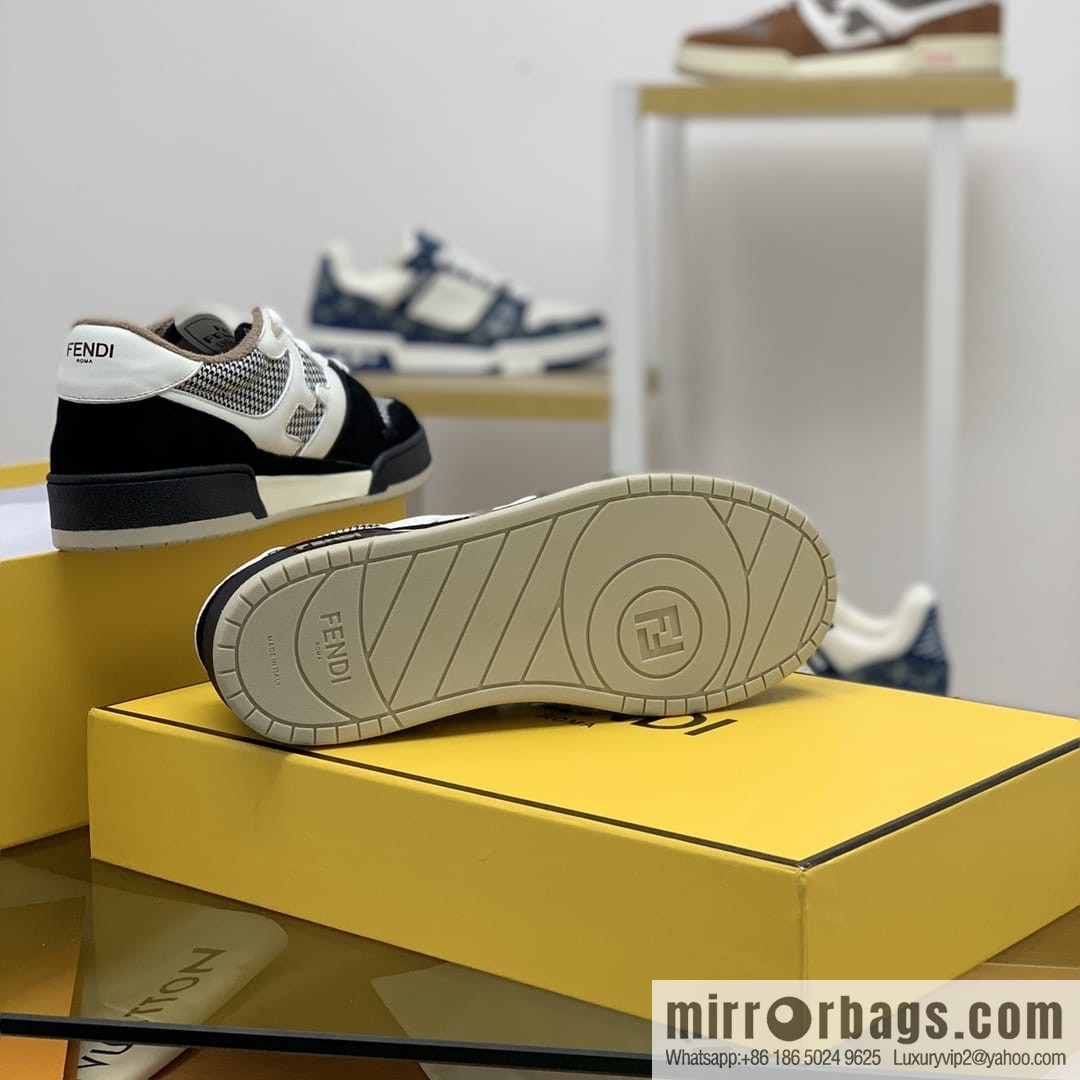 Fendi, made of white leather and jacquard fabric, men's Vintage sneakers