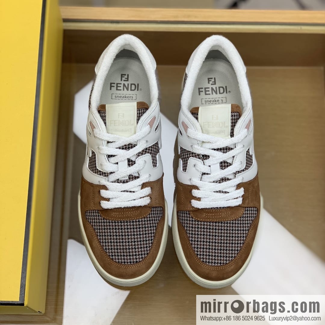 Fendi, made of white leather and jacquard fabric, men's Vintage sneakers