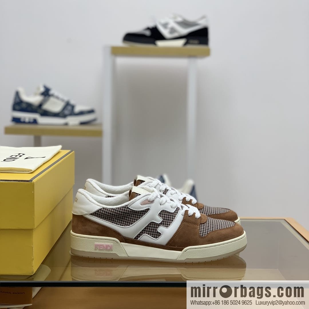Fendi, made of white leather and jacquard fabric, men's Vintage sneakers