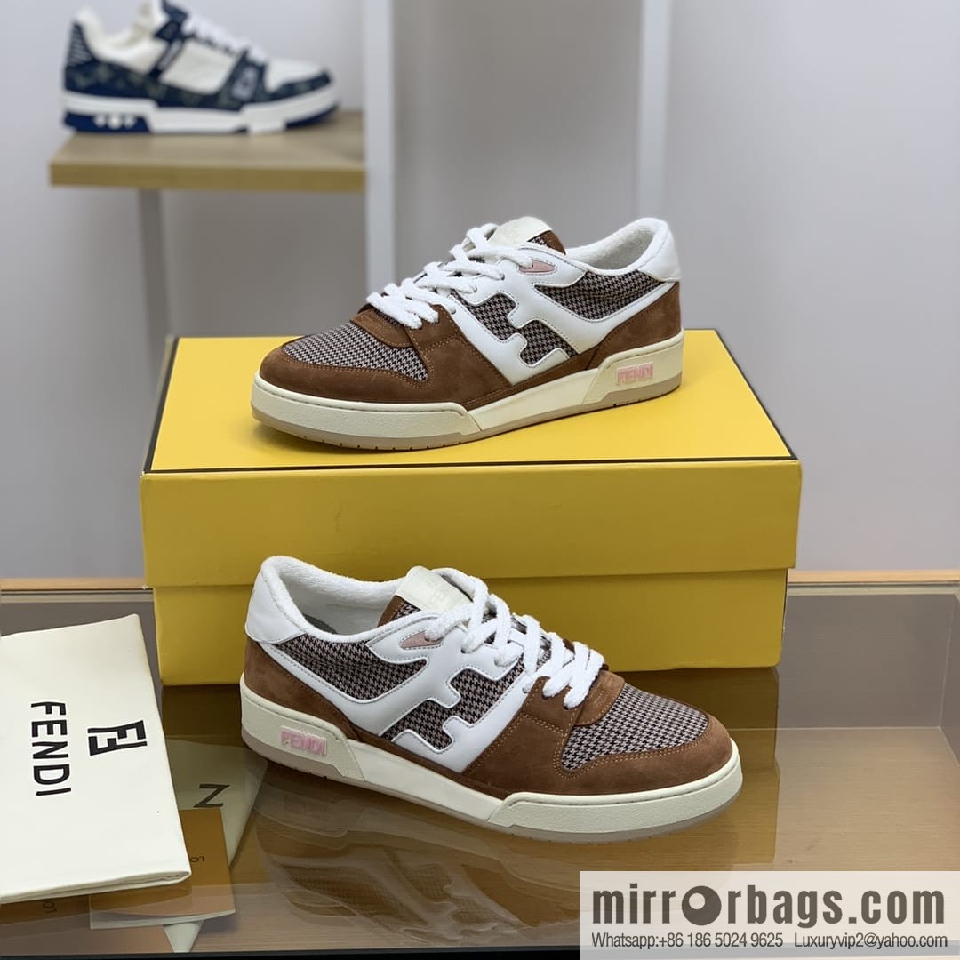 Fendi, made of white leather and jacquard fabric, men's Vintage sneakers