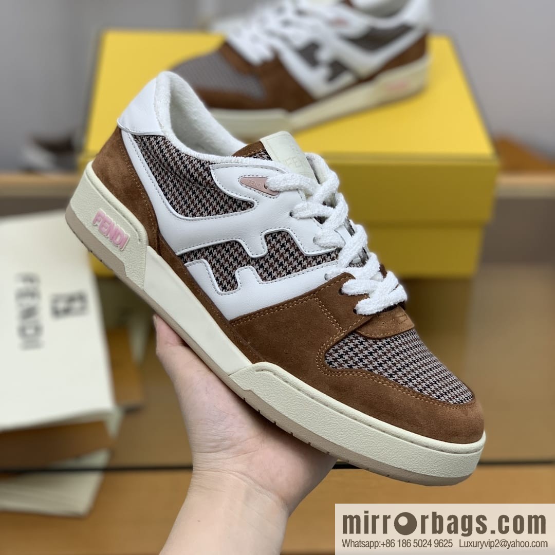 Fendi, made of white leather and jacquard fabric, men's Vintage sneakers