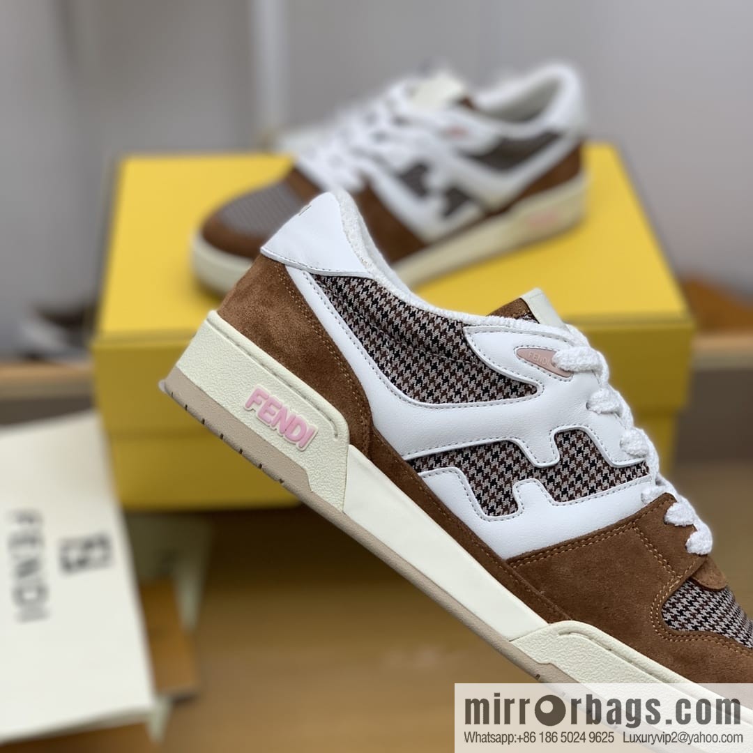 Fendi, made of white leather and jacquard fabric, men's Vintage sneakers