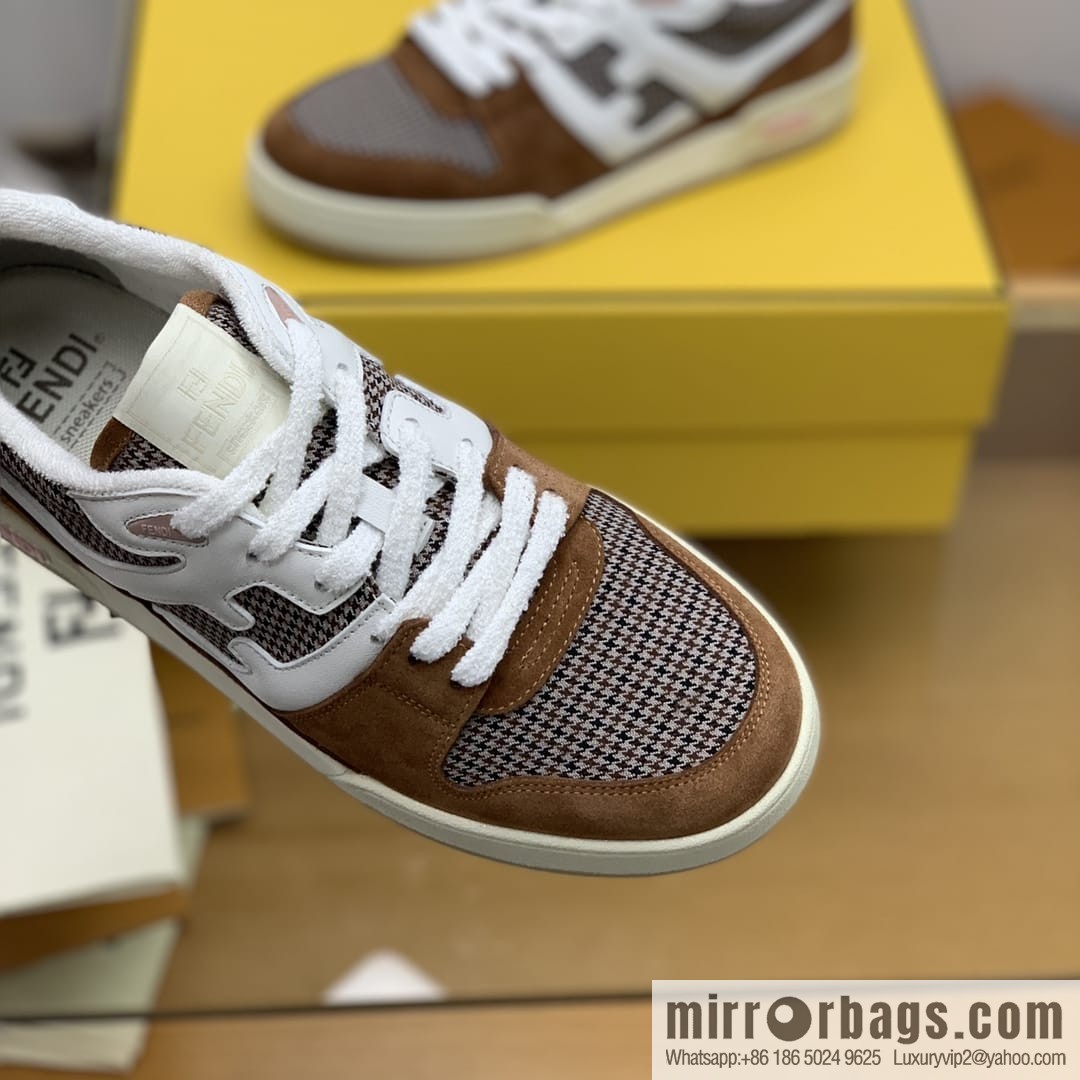 Fendi, made of white leather and jacquard fabric, men's Vintage sneakers