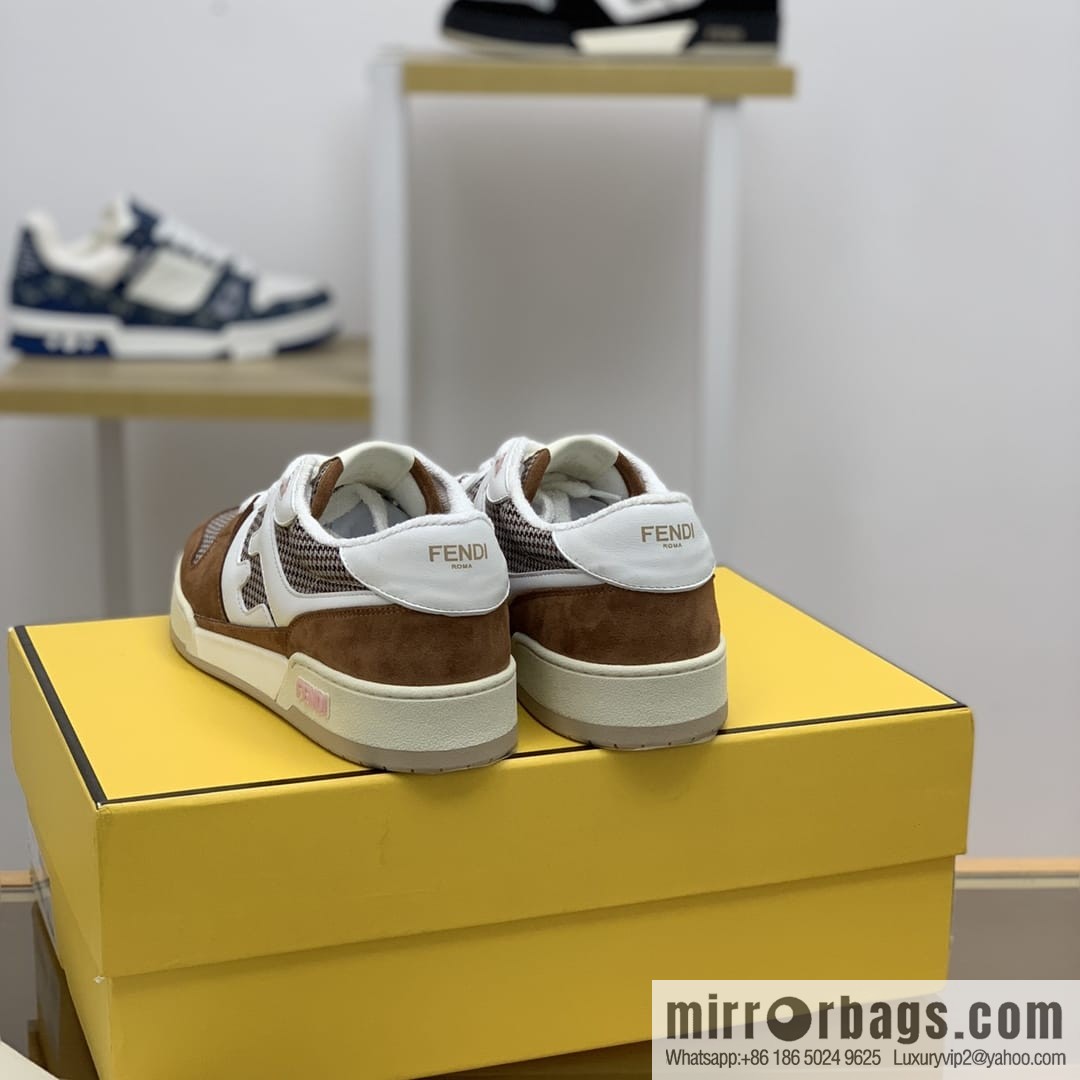Fendi, made of white leather and jacquard fabric, men's Vintage sneakers