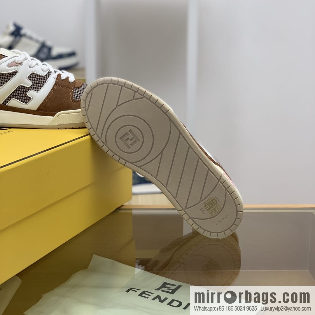 Fendi, made of white leather and jacquard fabric, men's Vintage sneakers