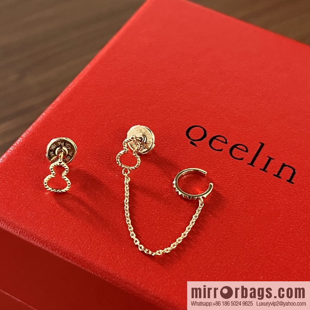 Qeelin 18 series rose gold gourd earclip earrings