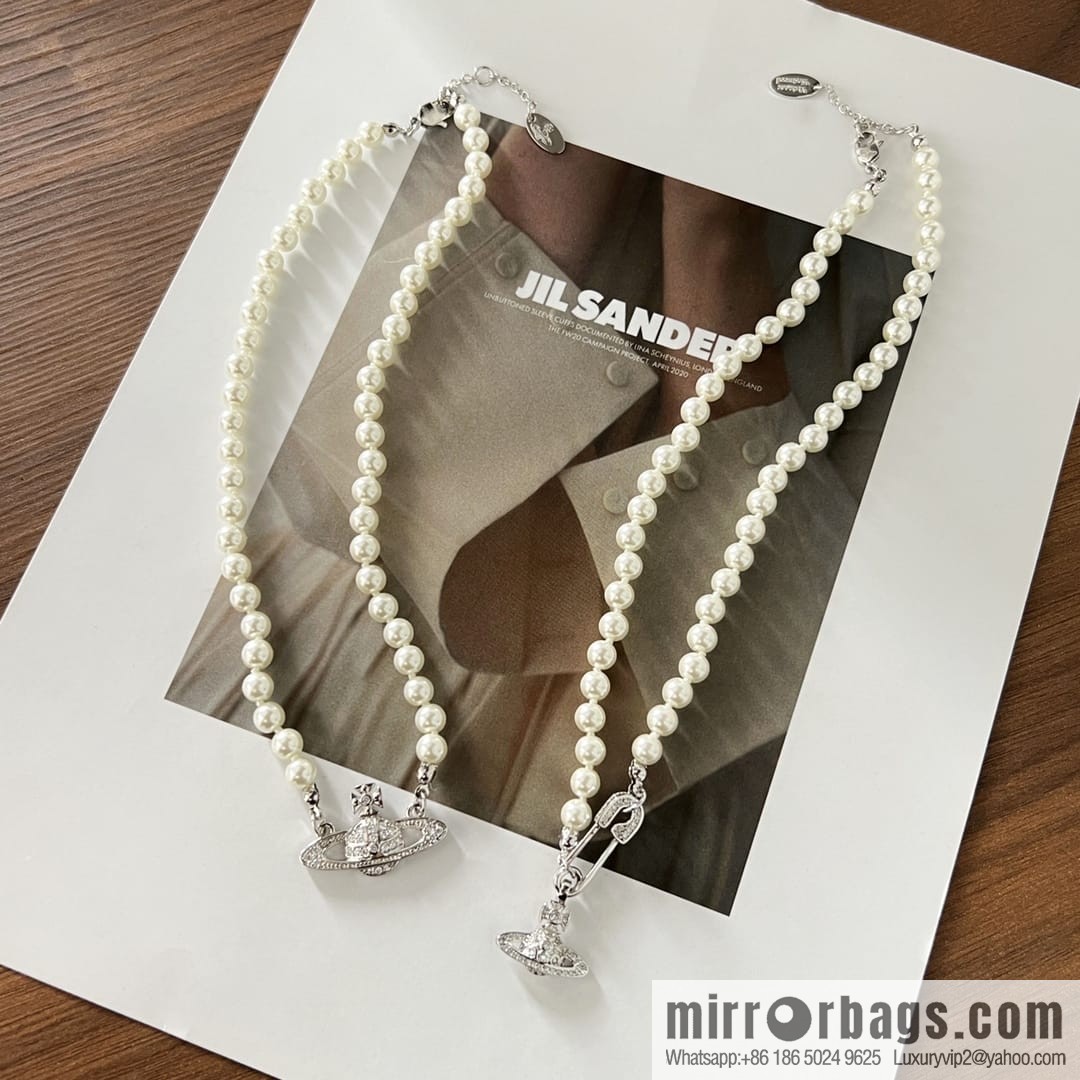 New ☑️ Vivienne Westwood Queen Mother Full Diamond Saturn Pearl Necklace