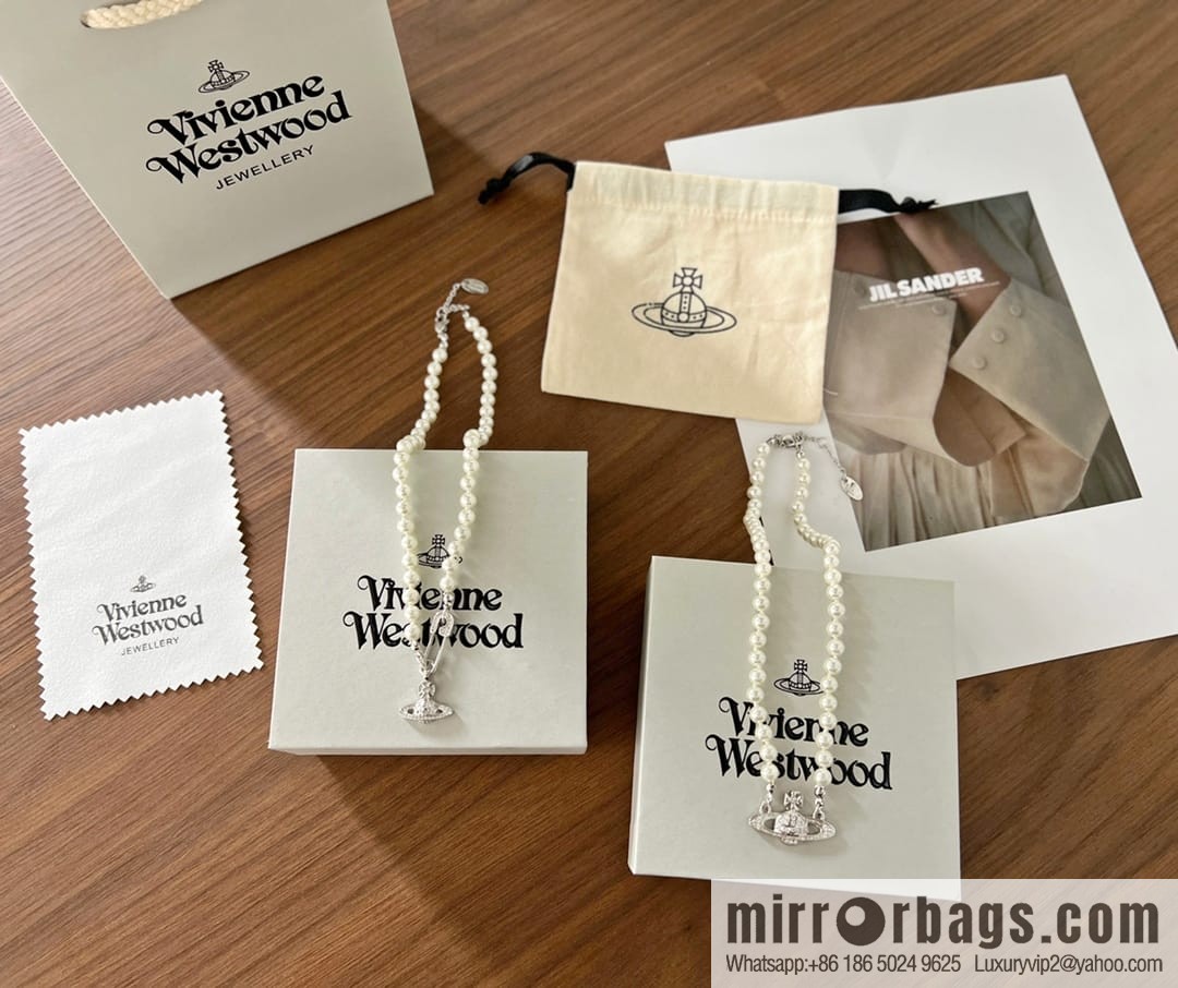 New ☑️ Vivienne Westwood Queen Mother Full Diamond Saturn Pearl Necklace
