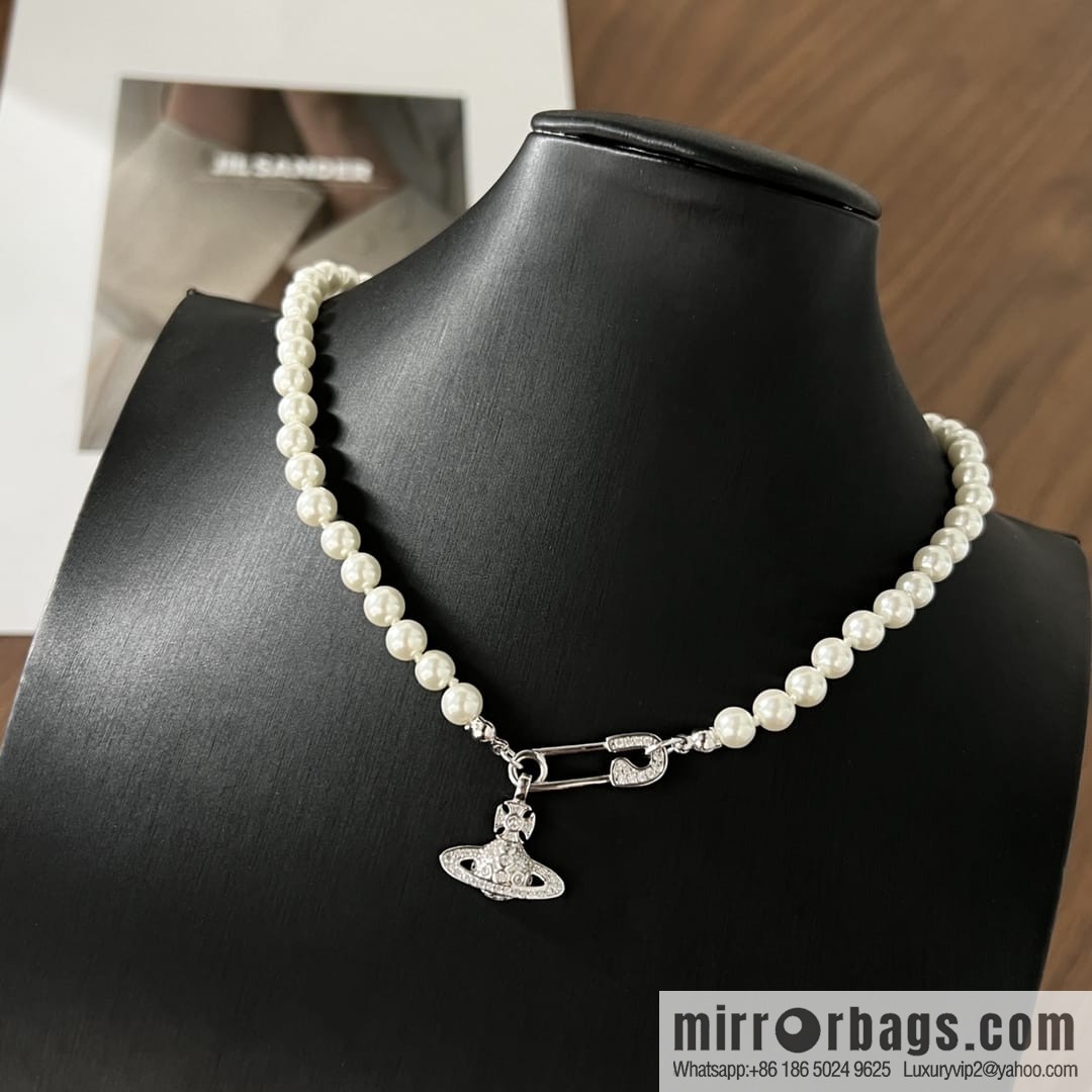 New ☑️ Vivienne Westwood Queen Mother Full Diamond Saturn Pearl Necklace