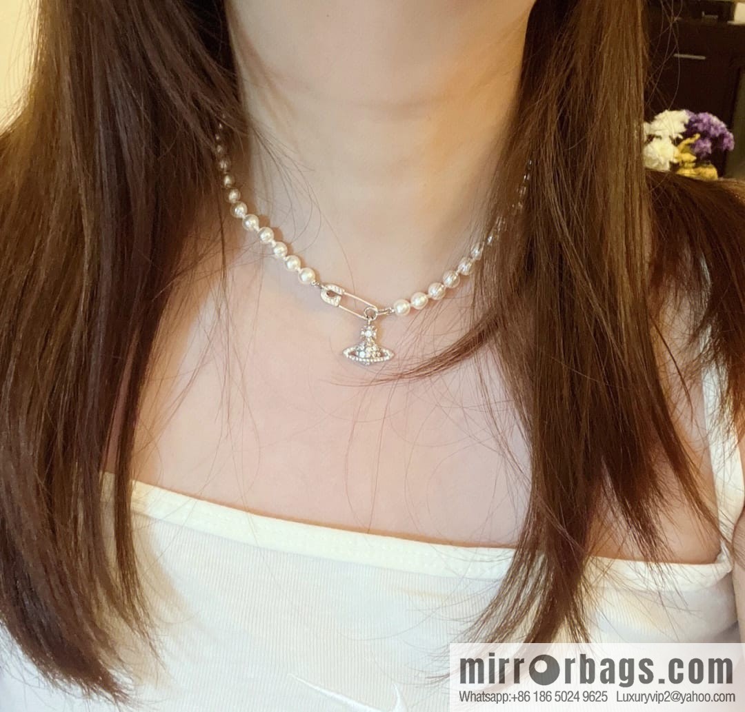 New ☑️ Vivienne Westwood Queen Mother Full Diamond Saturn Pearl Necklace