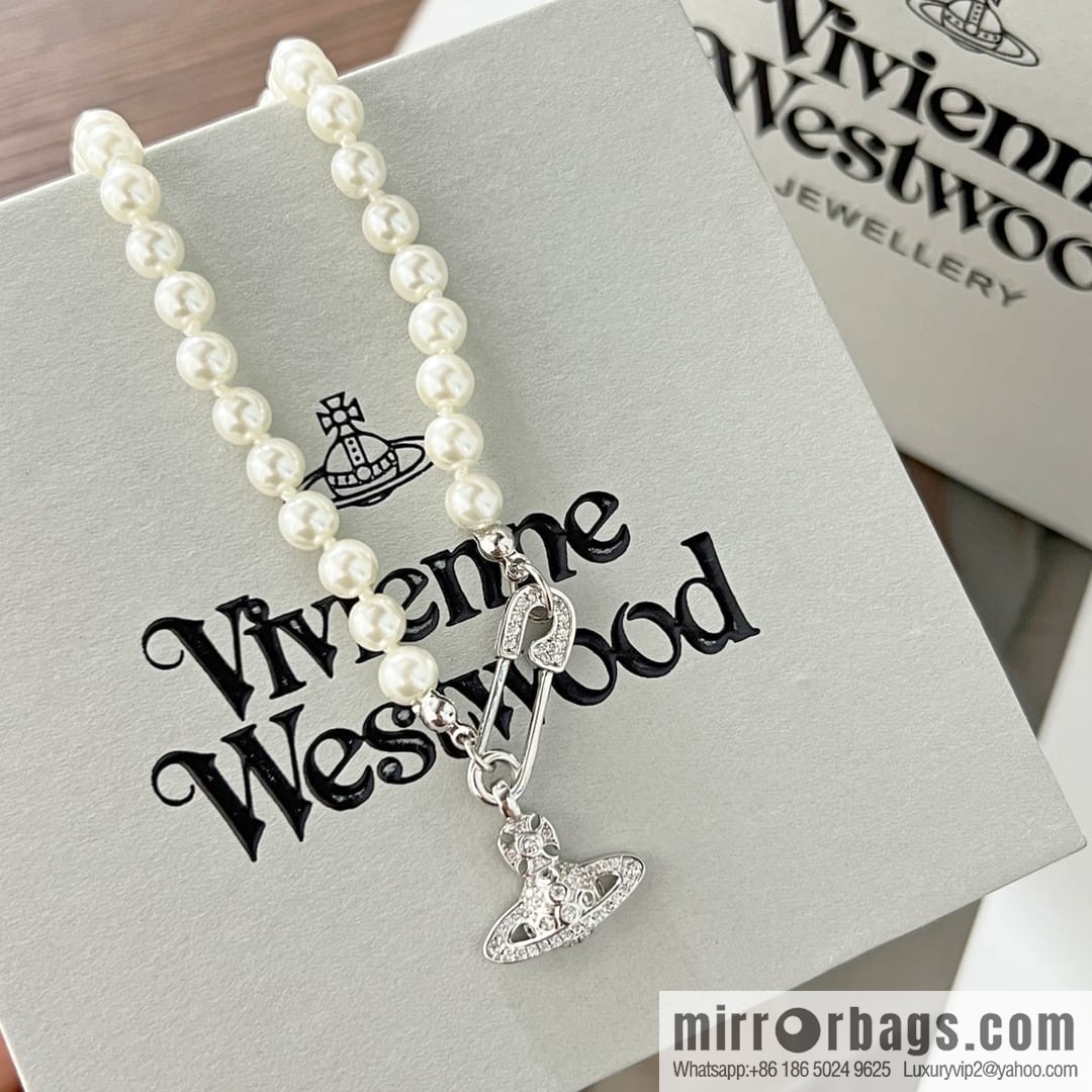 New ☑️ Vivienne Westwood Queen Mother Full Diamond Saturn Pearl Necklace