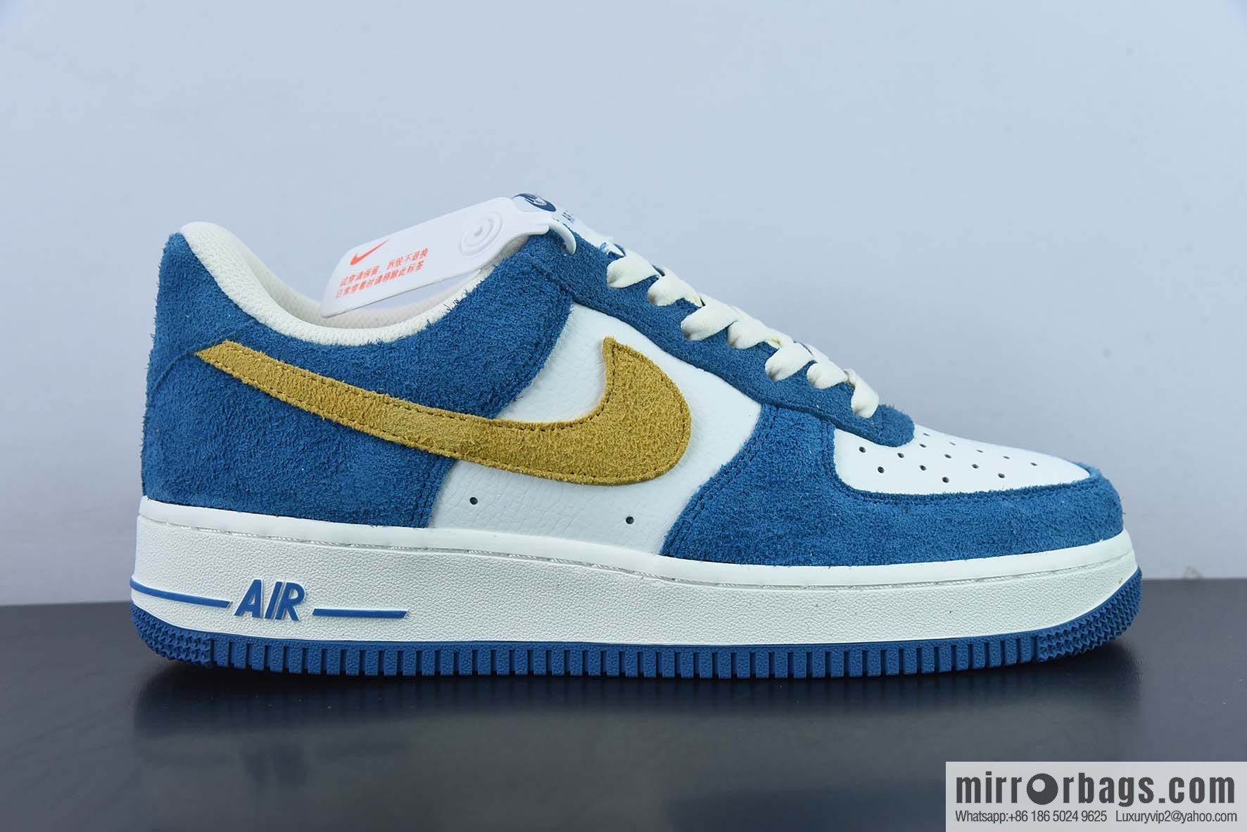 Nike Air Force 1 Low 07 suede blue and yellow low-top casual board shoes, official item number: BQ8988 103K