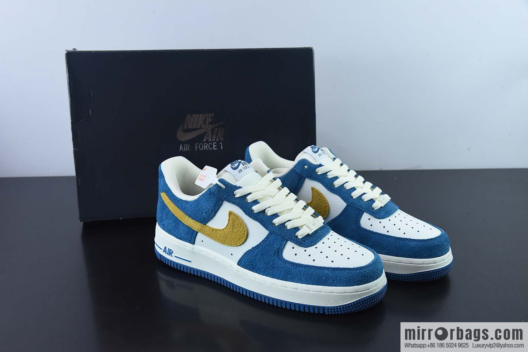 Nike Air Force 1 Low 07 suede blue and yellow low-top casual board shoes, official item number: BQ8988 103K