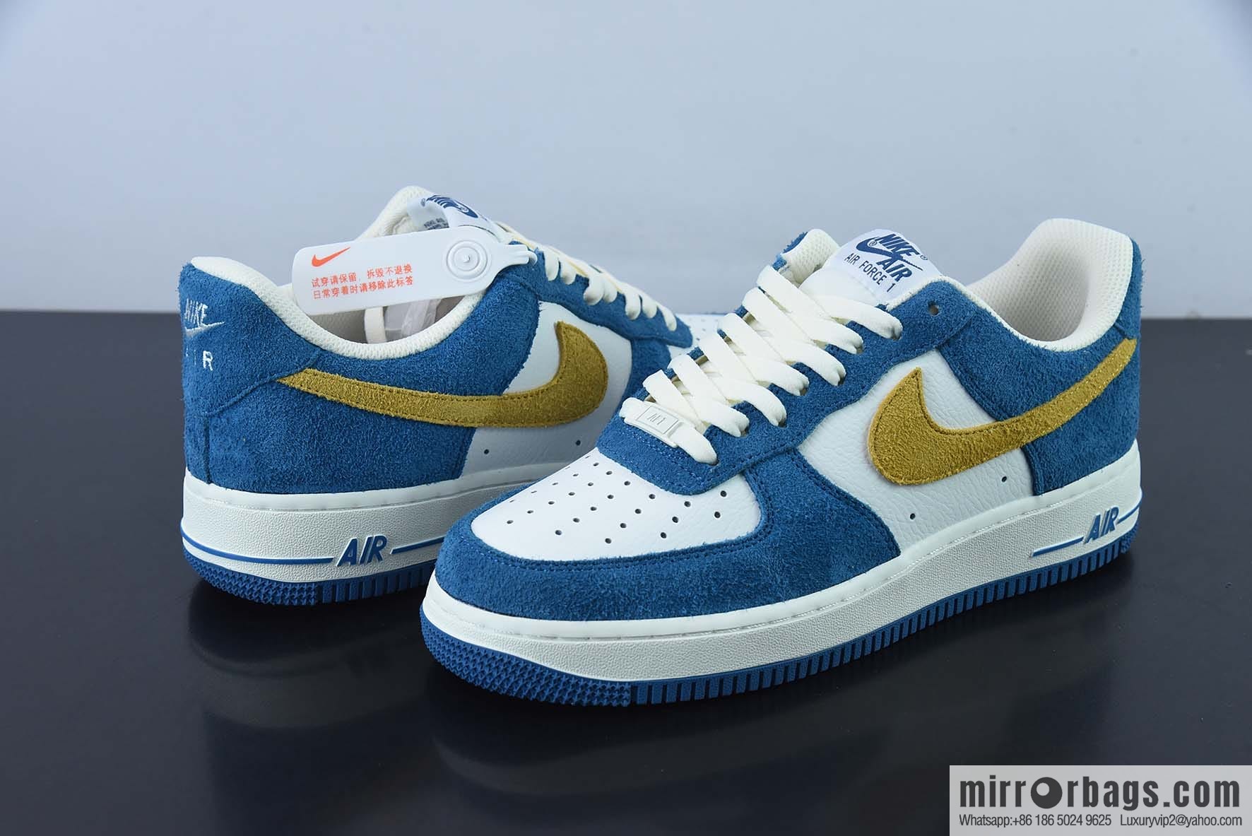 Nike Air Force 1 Low 07 suede blue and yellow low-top casual board shoes, official item number: BQ8988 103K