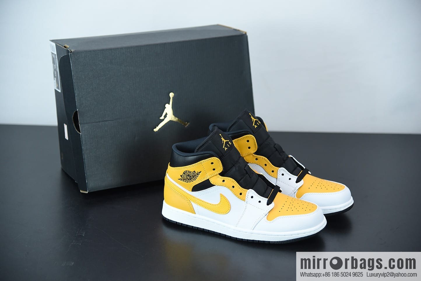 Air Jordan 1 Mid AJ1 Joe 1 white and yellow, Zhongbang basketball shoes, item number: 554724-170