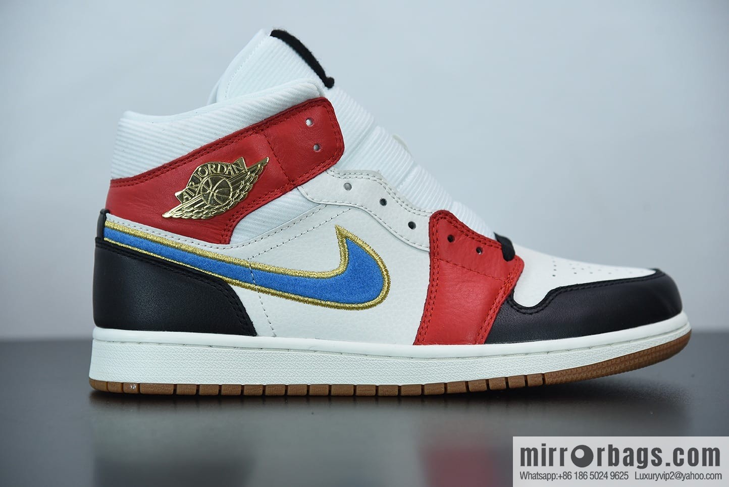 AJ1 Mid black and white red corduroy blue hook high-top basketball shoes, item number: DC1426-100