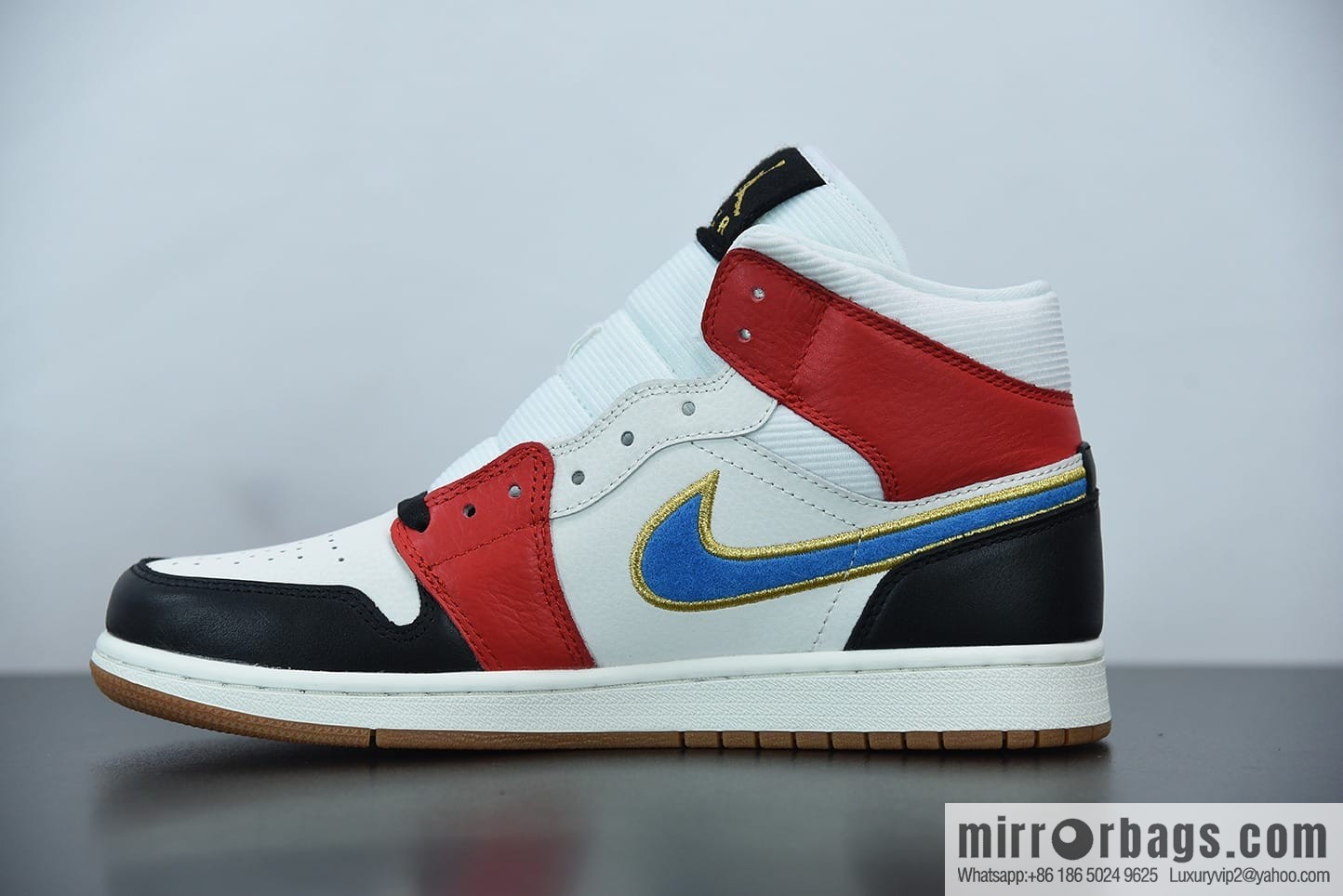 AJ1 Mid black and white red corduroy blue hook high-top basketball shoes, item number: DC1426-100