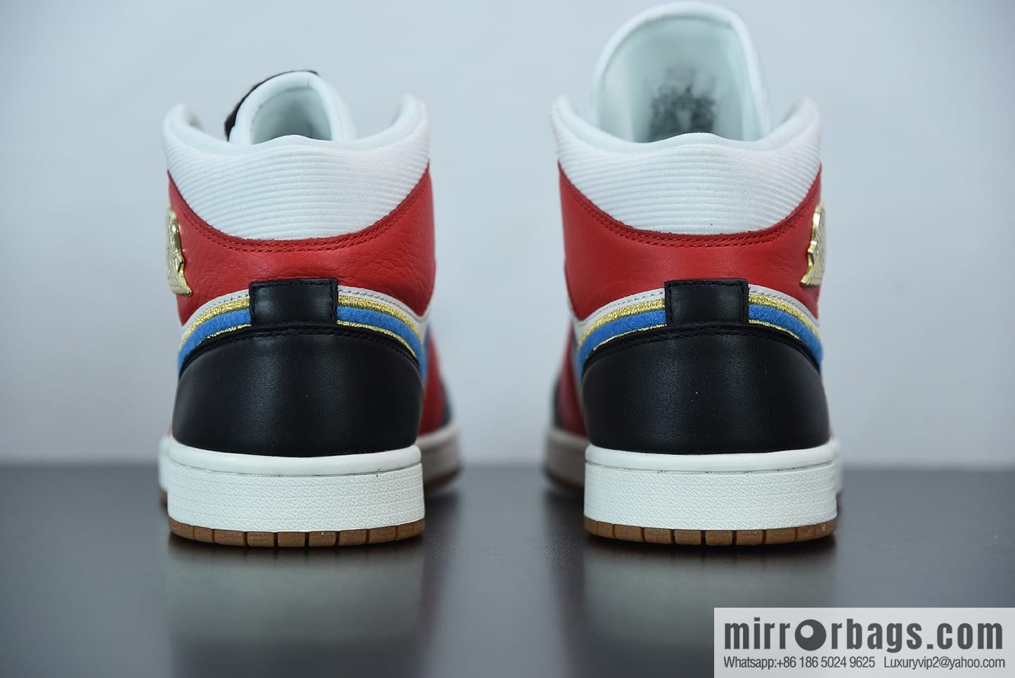 AJ1 Mid black and white red corduroy blue hook high-top basketball shoes, item number: DC1426-100