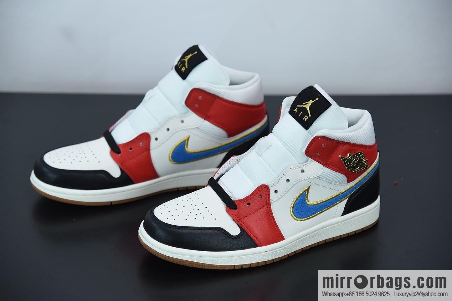 AJ1 Mid black and white red corduroy blue hook high-top basketball shoes, item number: DC1426-100