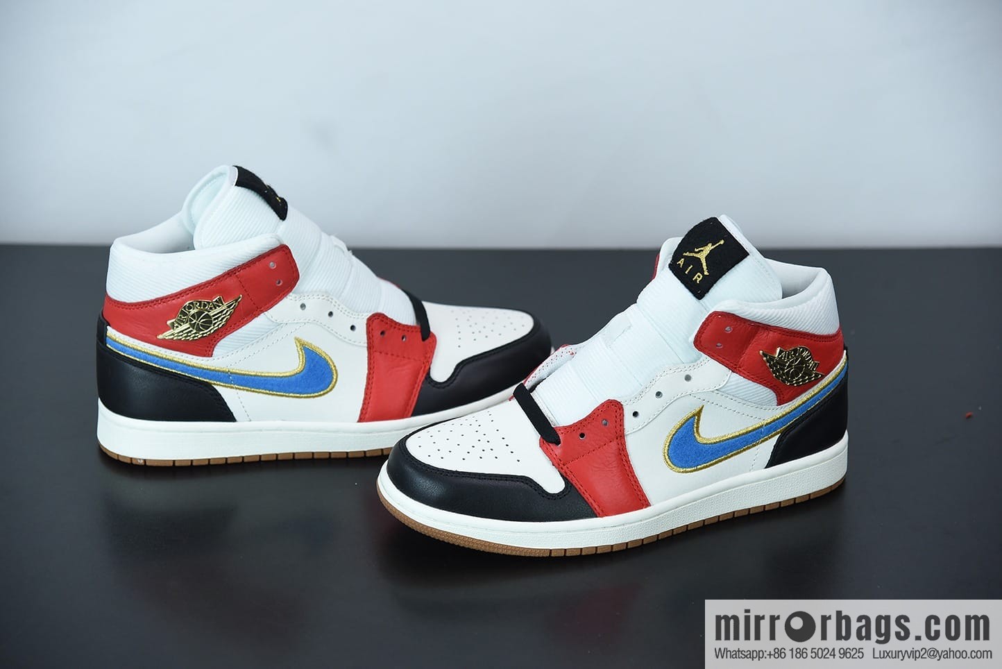 AJ1 Mid black and white red corduroy blue hook high-top basketball shoes, item number: DC1426-100