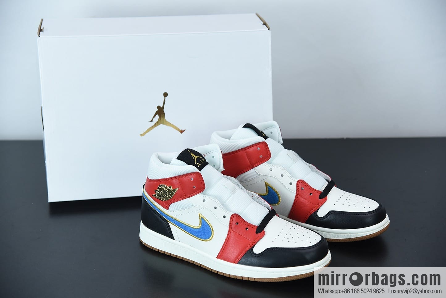 AJ1 Mid black and white red corduroy blue hook high-top basketball shoes, item number: DC1426-100