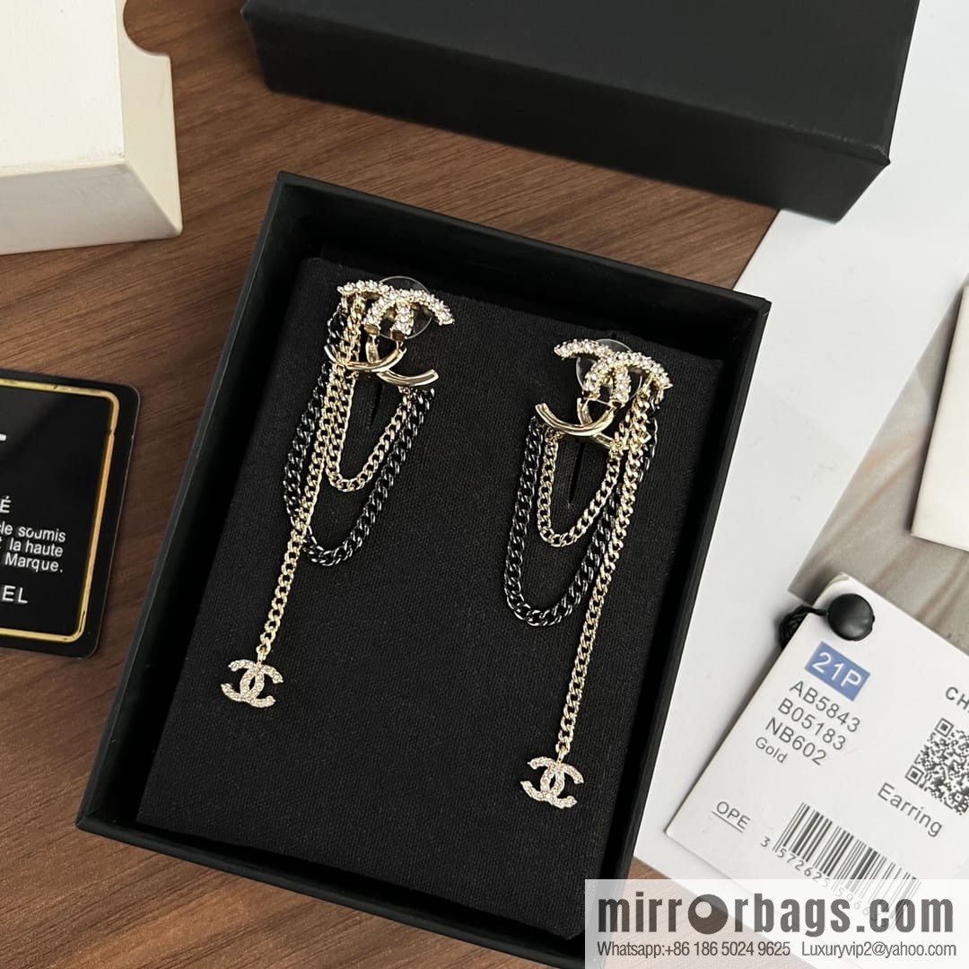 New ☑️ CHANEL Chanel double c fringed stud earrings