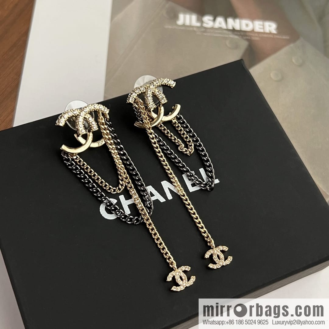 New ☑️ CHANEL Chanel double c fringed stud earrings