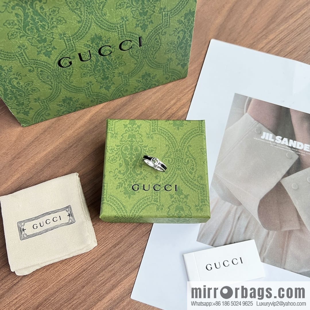 New Gucci Gucci His & Hers wide version narrow version double G black enamel ring