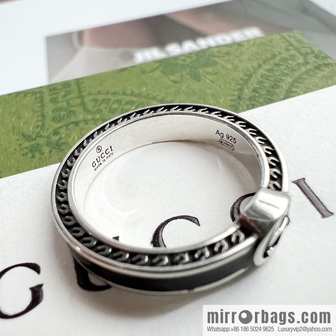 New Gucci Gucci His & Hers wide version narrow version double G black enamel ring