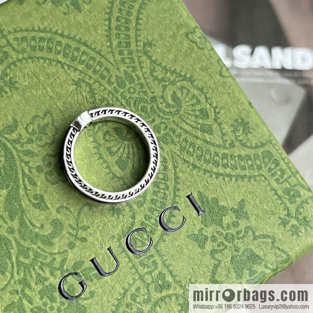 New Gucci Gucci His & Hers wide version narrow version double G black enamel ring