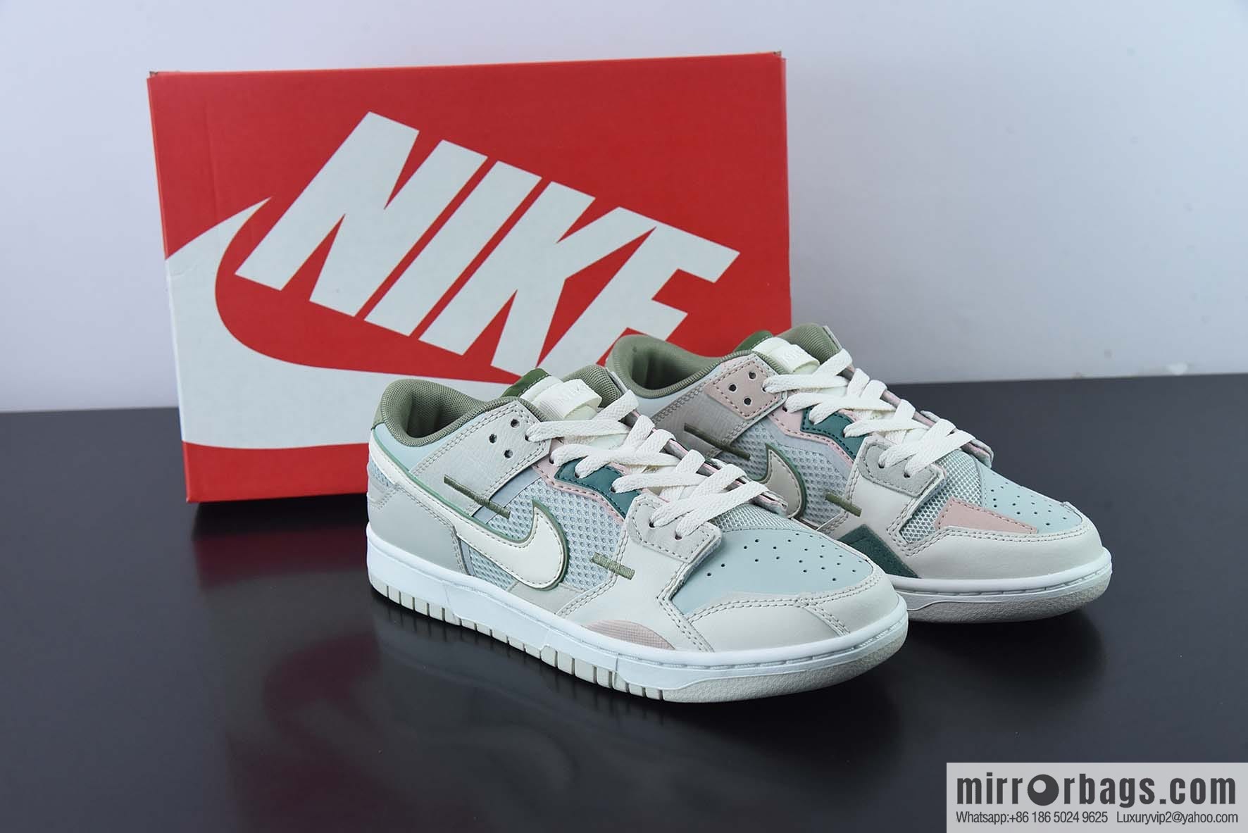NK Dunk Scrap patchwork monster, white and green pink low-top casual board shoes, item number; DM0802-001