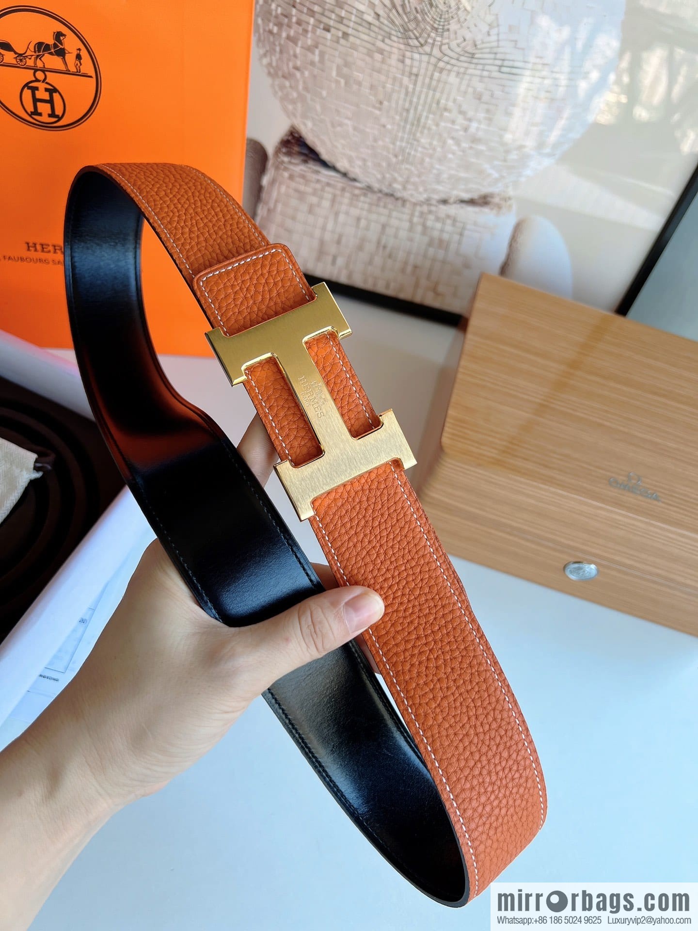 HERMES/Hermès H buckle horse drawn carriage logo men's 38mm waist belt