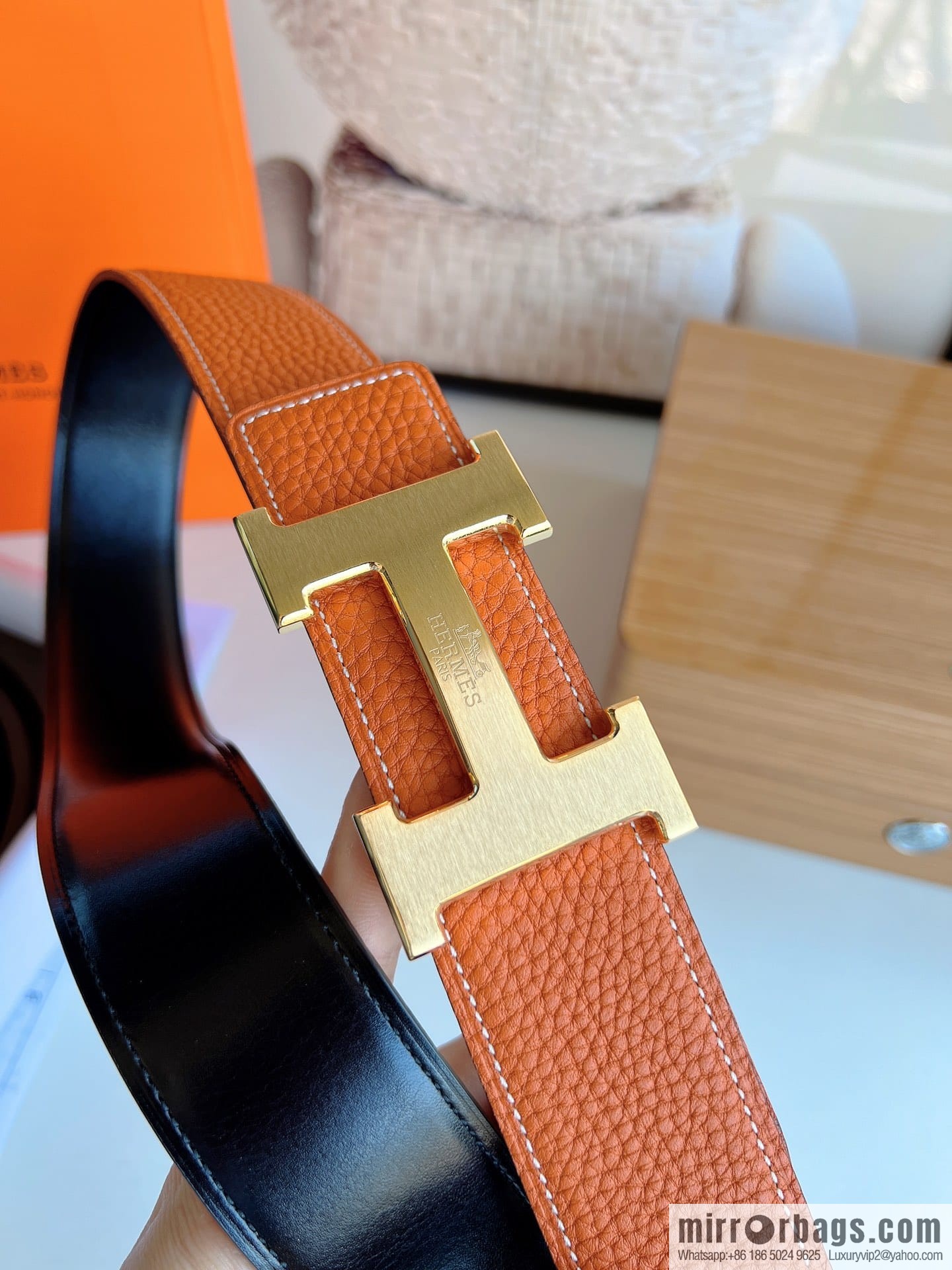 HERMES/Hermès H buckle horse drawn carriage logo men's 38mm waist belt