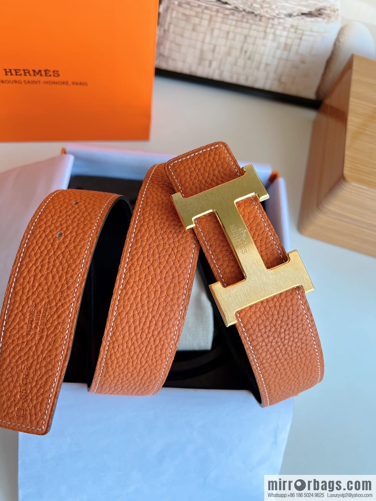 HERMES/Hermès H buckle horse drawn carriage logo men's 38mm waist belt