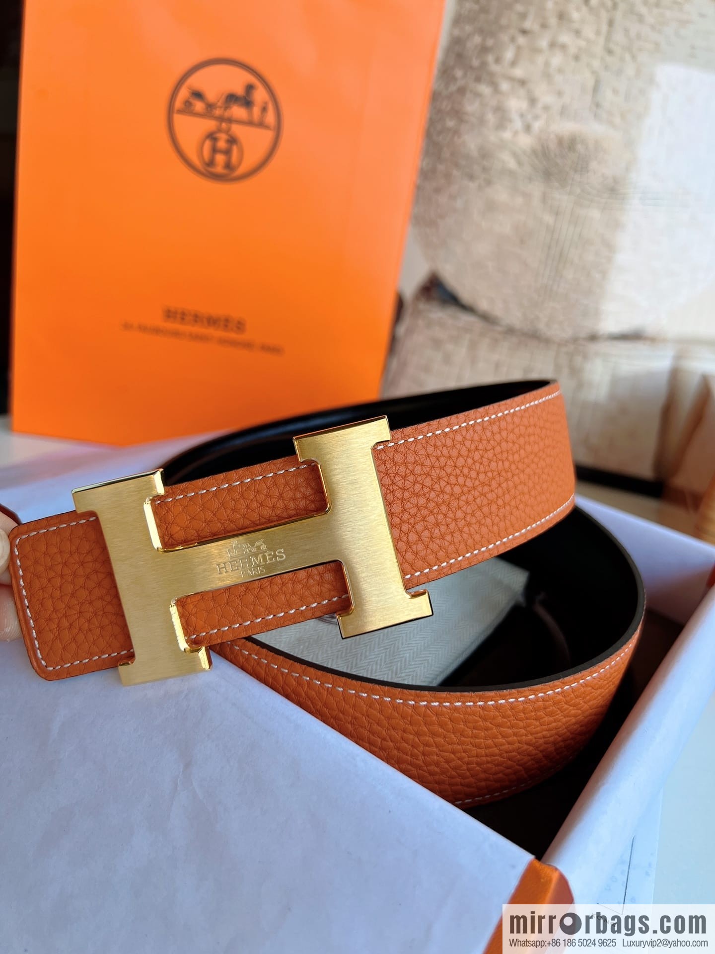 HERMES/Hermès H buckle horse drawn carriage logo men's 38mm waist belt