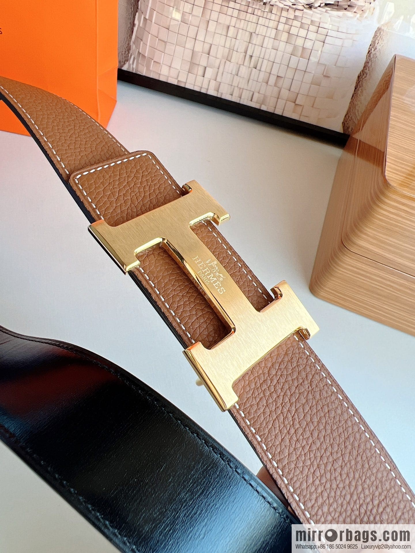 HERMES/Hermès H buckle horse drawn carriage logo men's 38mm waist belt