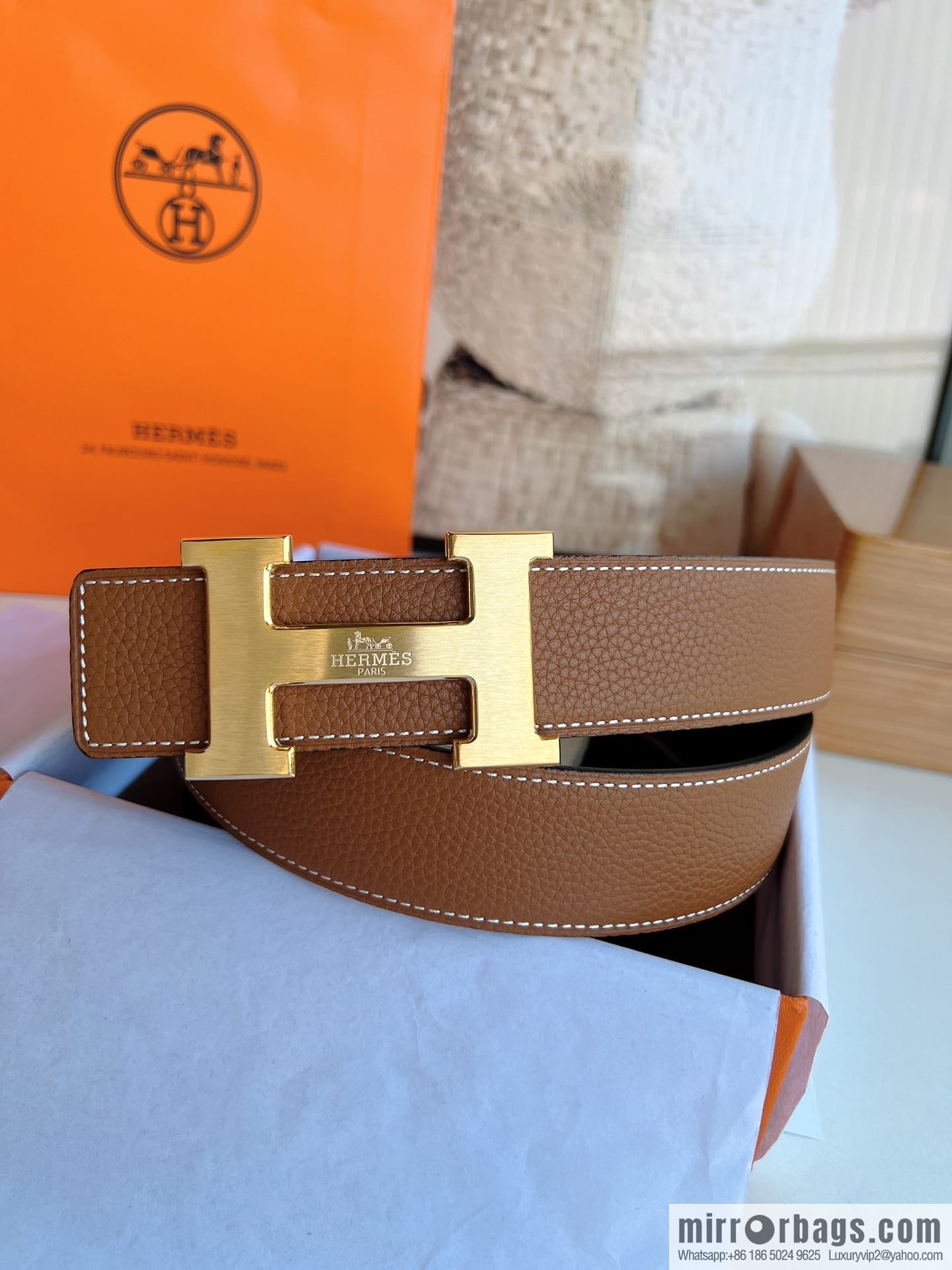 HERMES/Hermès H buckle horse drawn carriage logo men's 38mm waist belt