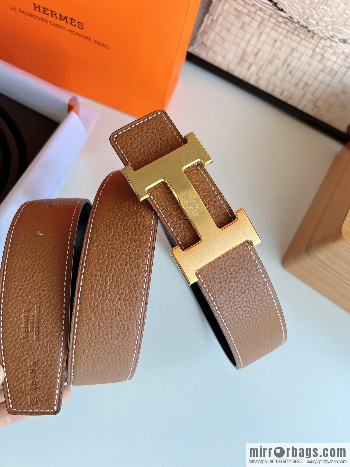 HERMES/Hermès H buckle horse drawn carriage logo men's 38mm waist belt