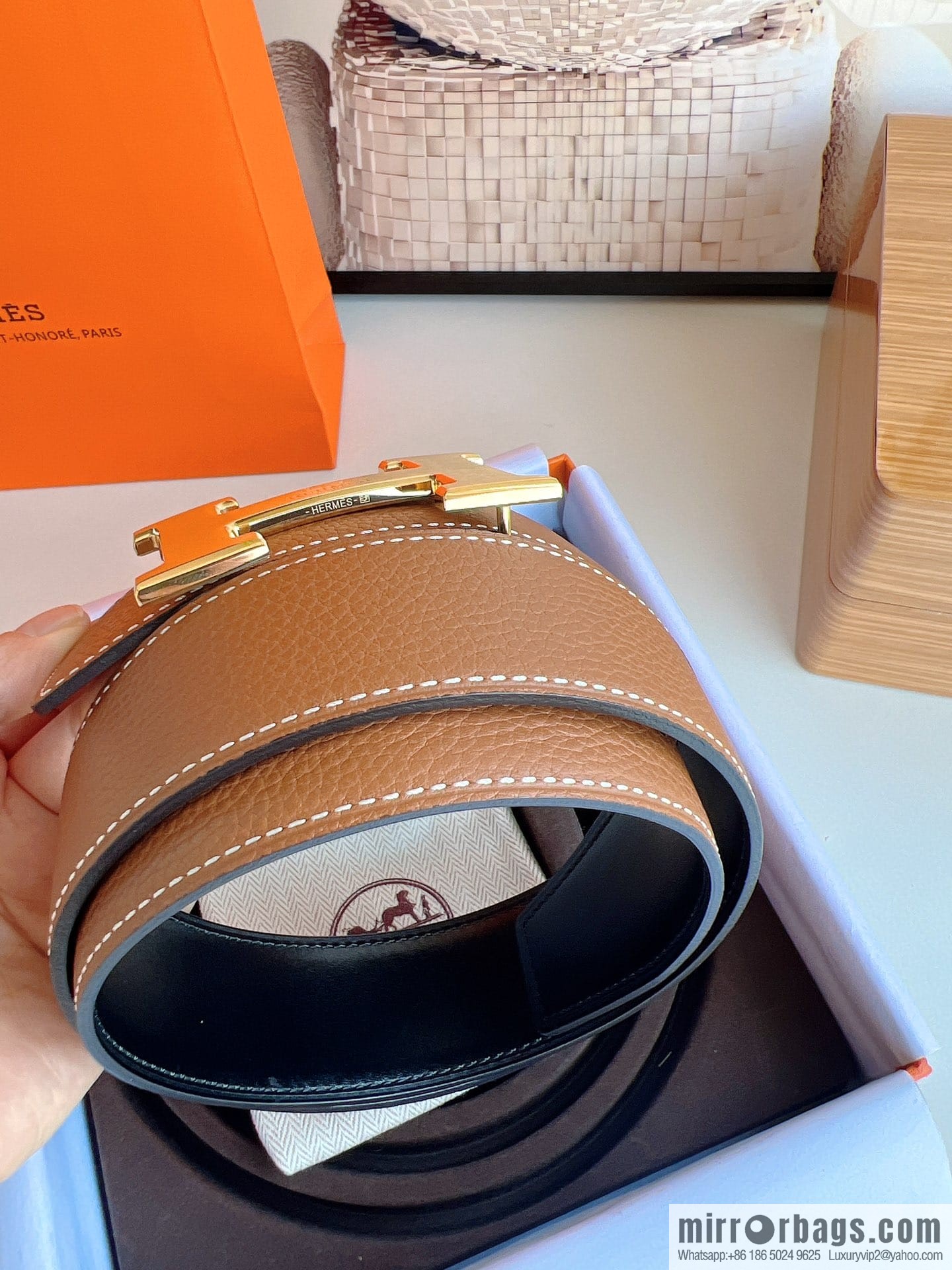 HERMES/Hermès H buckle horse drawn carriage logo men's 38mm waist belt