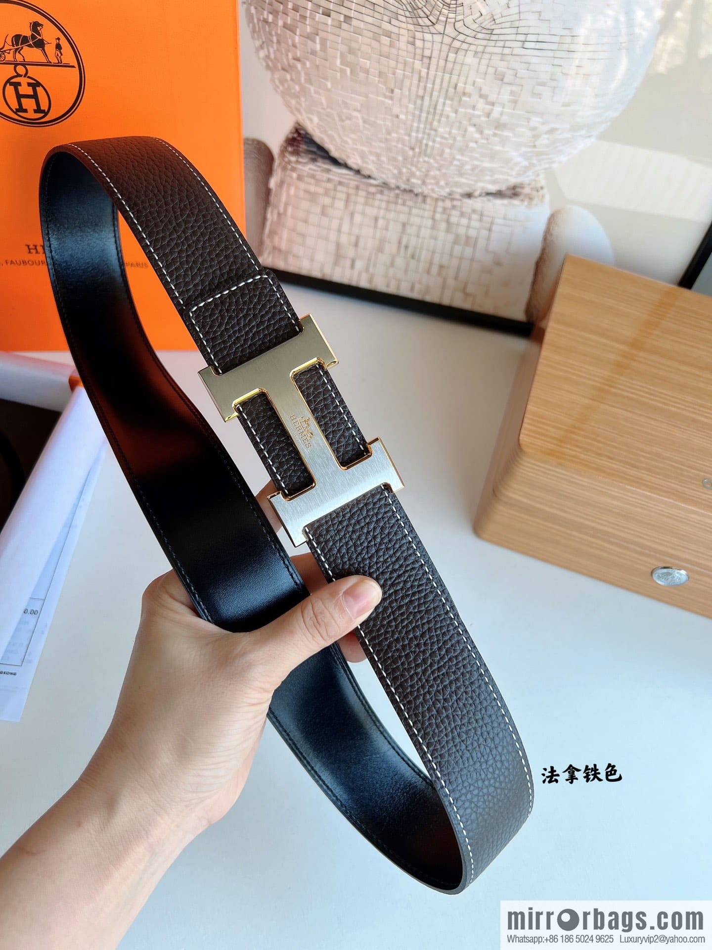 HERMES/Hermès H buckle horse drawn carriage logo men's 38mm waist belt