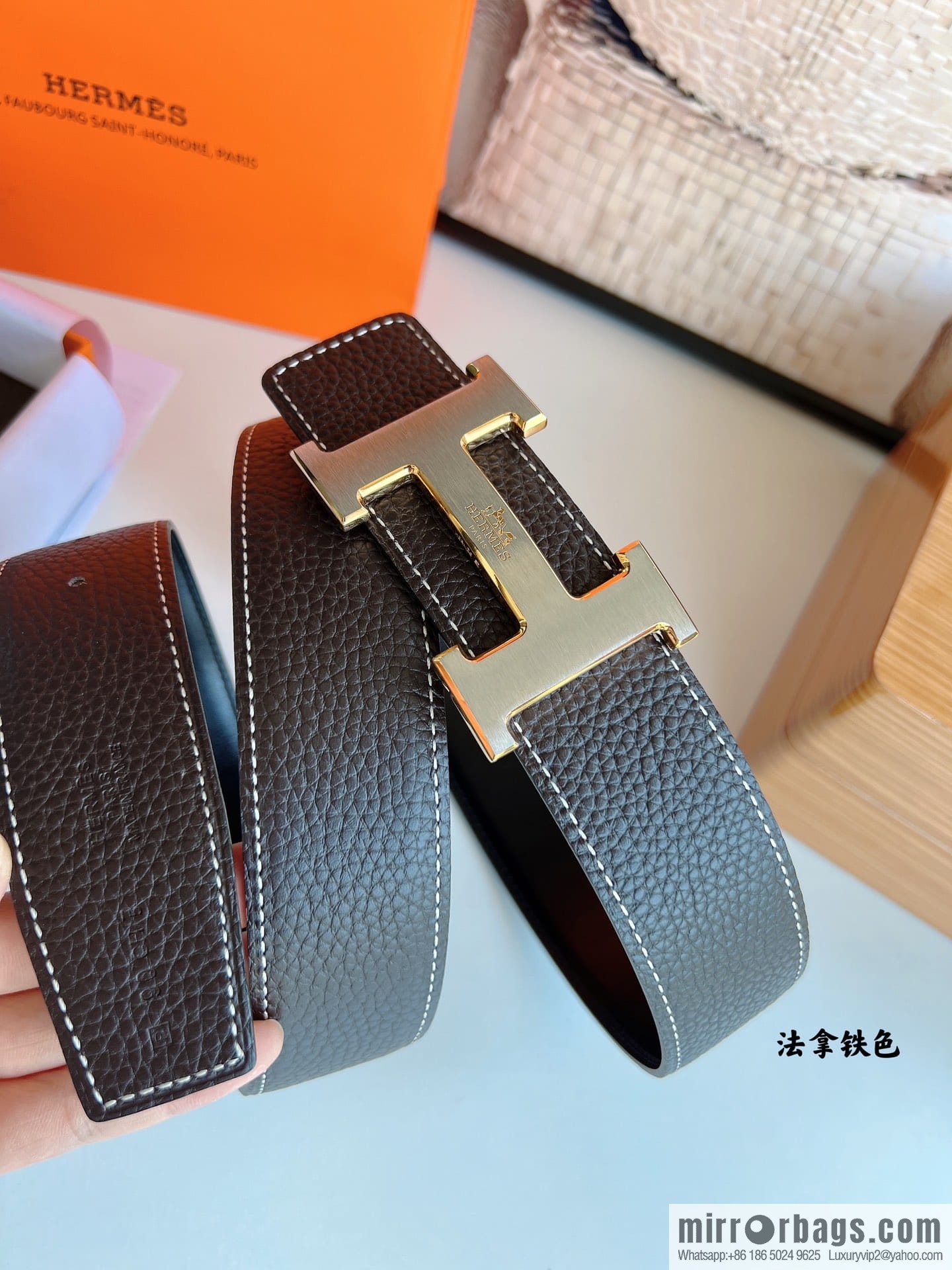 HERMES/Hermès H buckle horse drawn carriage logo men's 38mm waist belt